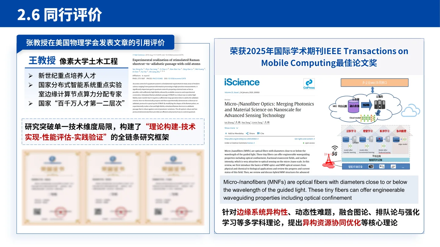 国家杰青（青年科学基金项目A类）答辩PPT模板（大规模边缘计算智能系统）同行评价与引用佐证页面参考