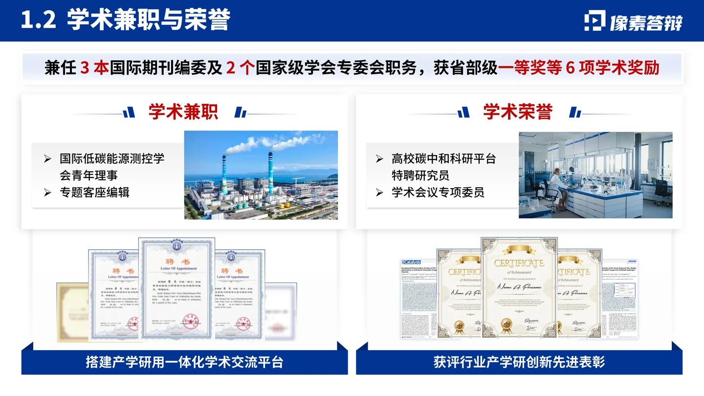 国家优青(青年科学基金项目B类)答辩PPT模板(量子测控与工业低碳工艺)学术兼职与荣誉奖励页面参考