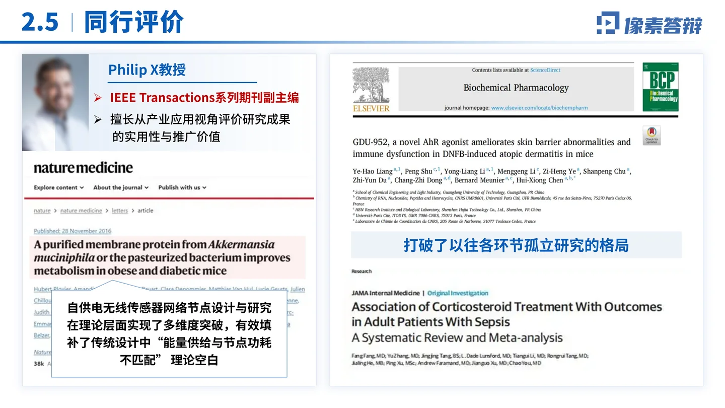 国家优青（青年科学基金项目B类）答辩PPT模板（自供电无线传感器）同行评价与引用佐证页面参考